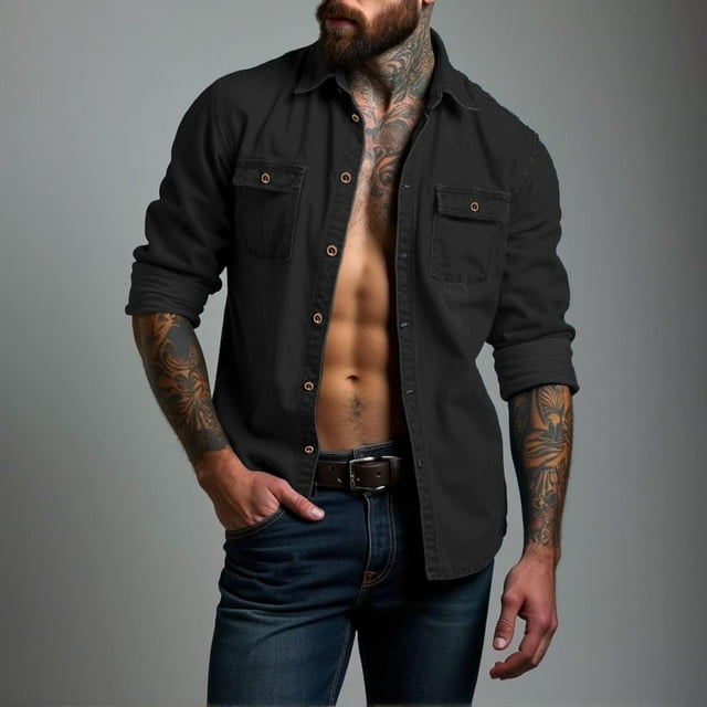 pstuiky camisas de manga larga para hombre, Camiseta lisa de manga larga con cuello vuelto para hombre, informal, elegante, cómoda, con bolsillos y botones, con capucha salir tops xxl