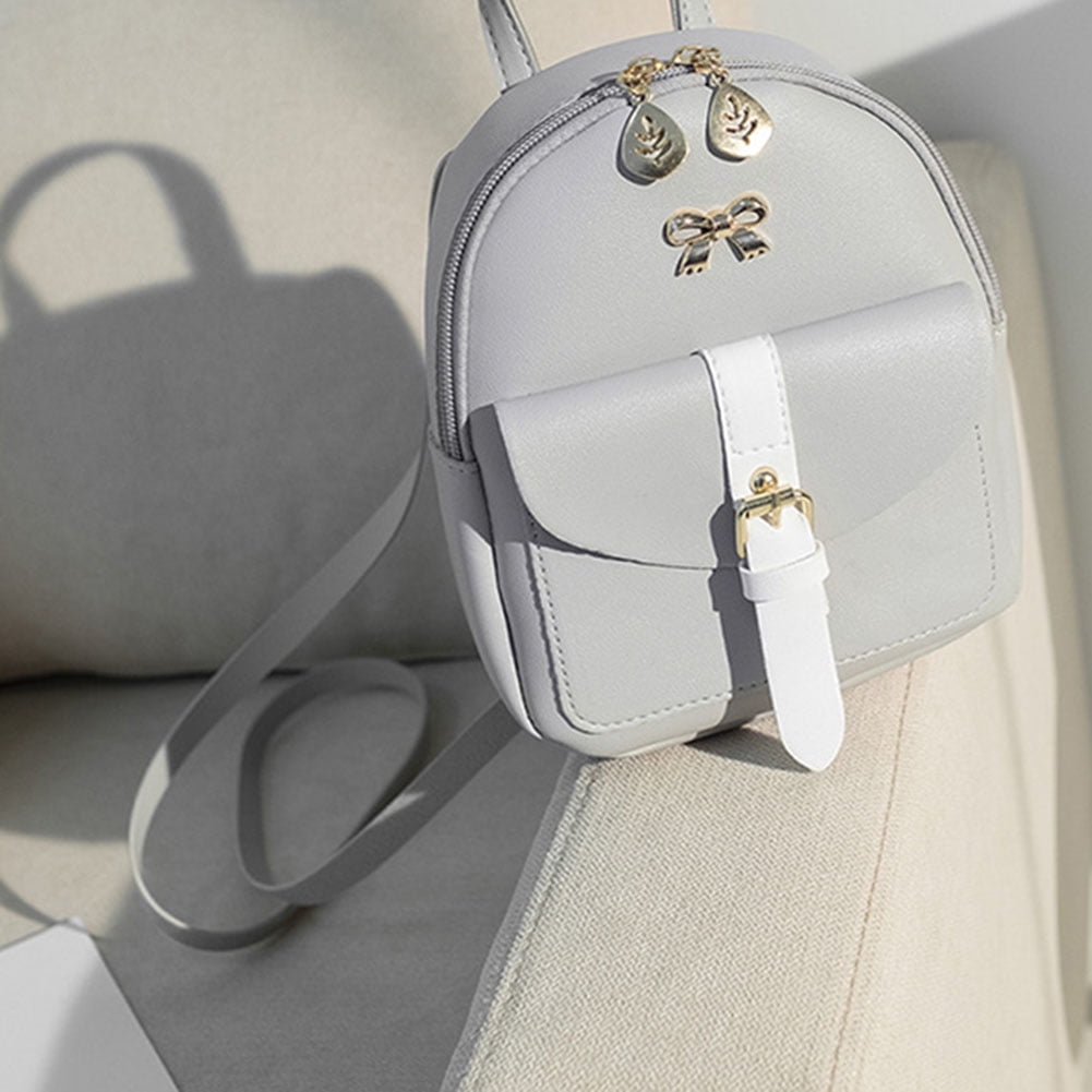 TBOLINE Women Cute Hit Color Bow Leaf Backpack PU Leather Mini