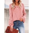 thumbnail image 4 of Women Fall Sweaters Crochet Long Sleeve Off the Shoulder Clothes Cute Crewneck Knit Pullover Tops Pink M, 4 of 8