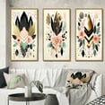 thumbnail image 1 of Designart "Illustration Rétro Florale Géométrique Boho Chic IV" Ensemble d'Art Mural Moderne Encadré Géométrique de 3 - Ensemble de Cadres Abstraits Roses pour Décoration de Bureau, 1 of 6