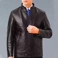 thumbnail image 2 of StSilkitty Men's Leather Jacket Solid Color Long Sleeve Full Zip up Stand Collar Leather Jackets Coat with Pockets, 2 of 5