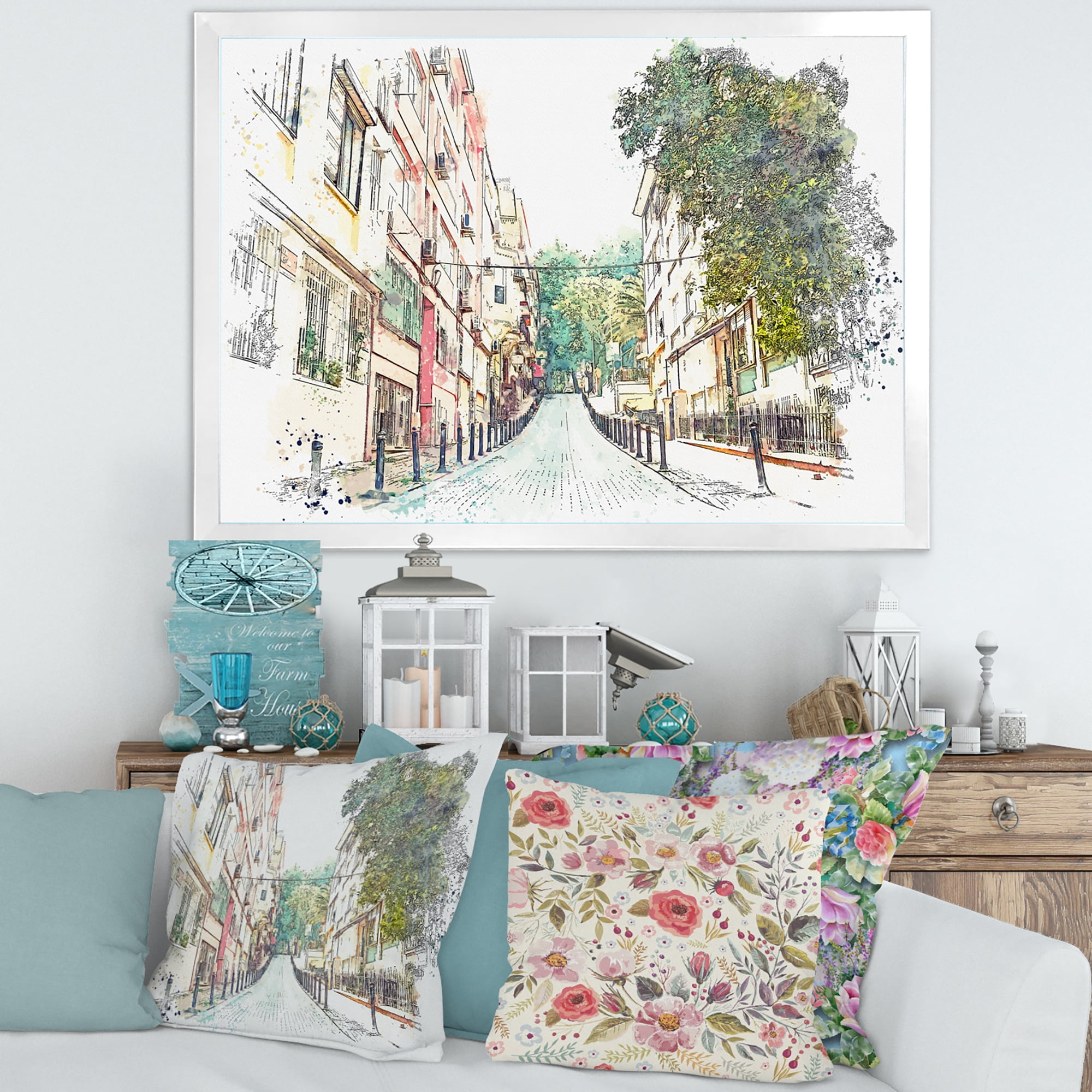 Designart 'Traditional Street In City Istanbul' Traditional Framed Art Print