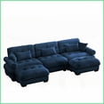 thumbnail image 3 of Modern 3-Seat U/L Shape Modular Sectional Sofa with Ottomans - Vintage Velvet Fabric for Living Room, Blue, 3 of 14