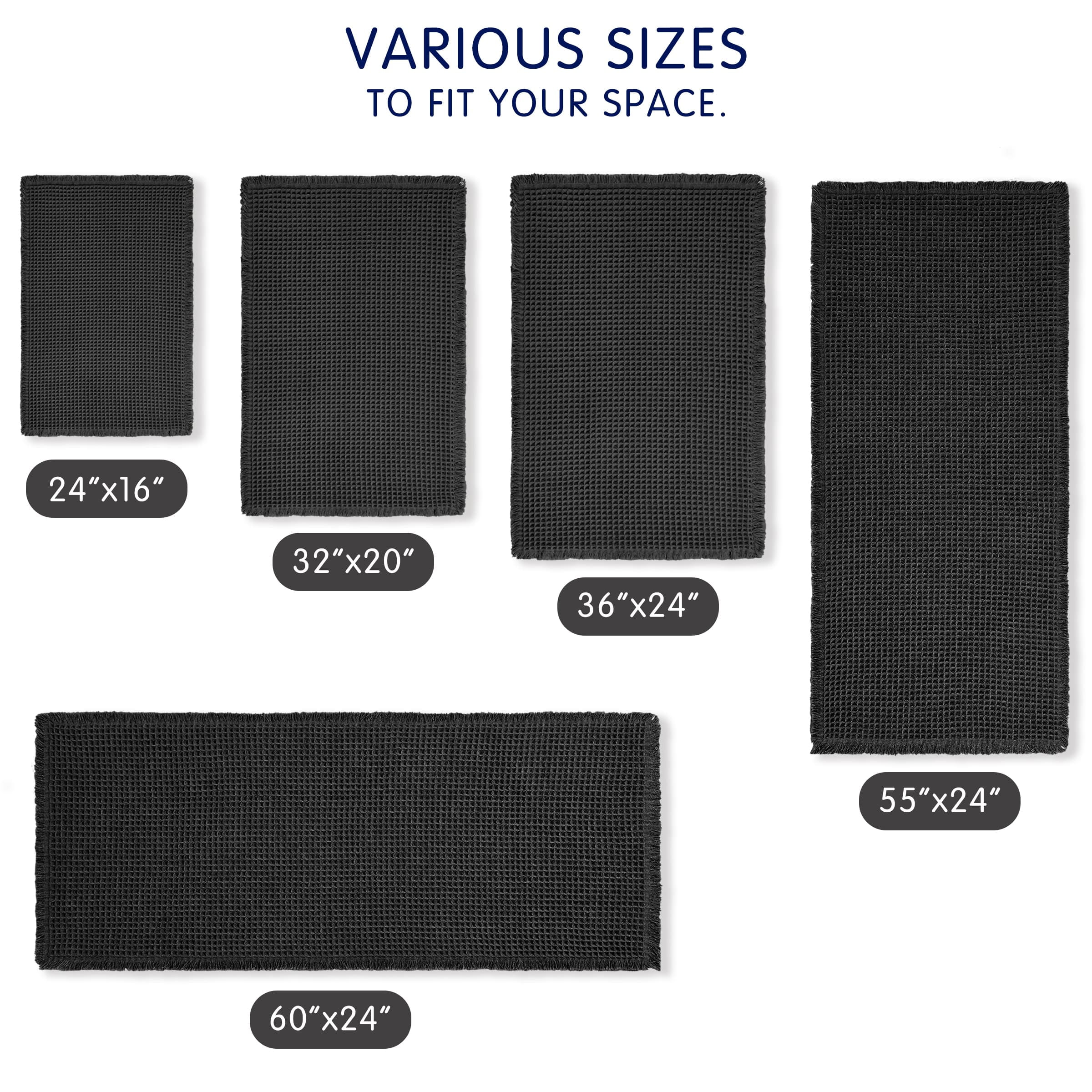 Subrtex Waffle Weave Bathroom Rug, Non Slips Bath Mat, Absorbent Bathmat Bath Rug for Bathroom (24"x55", Black)