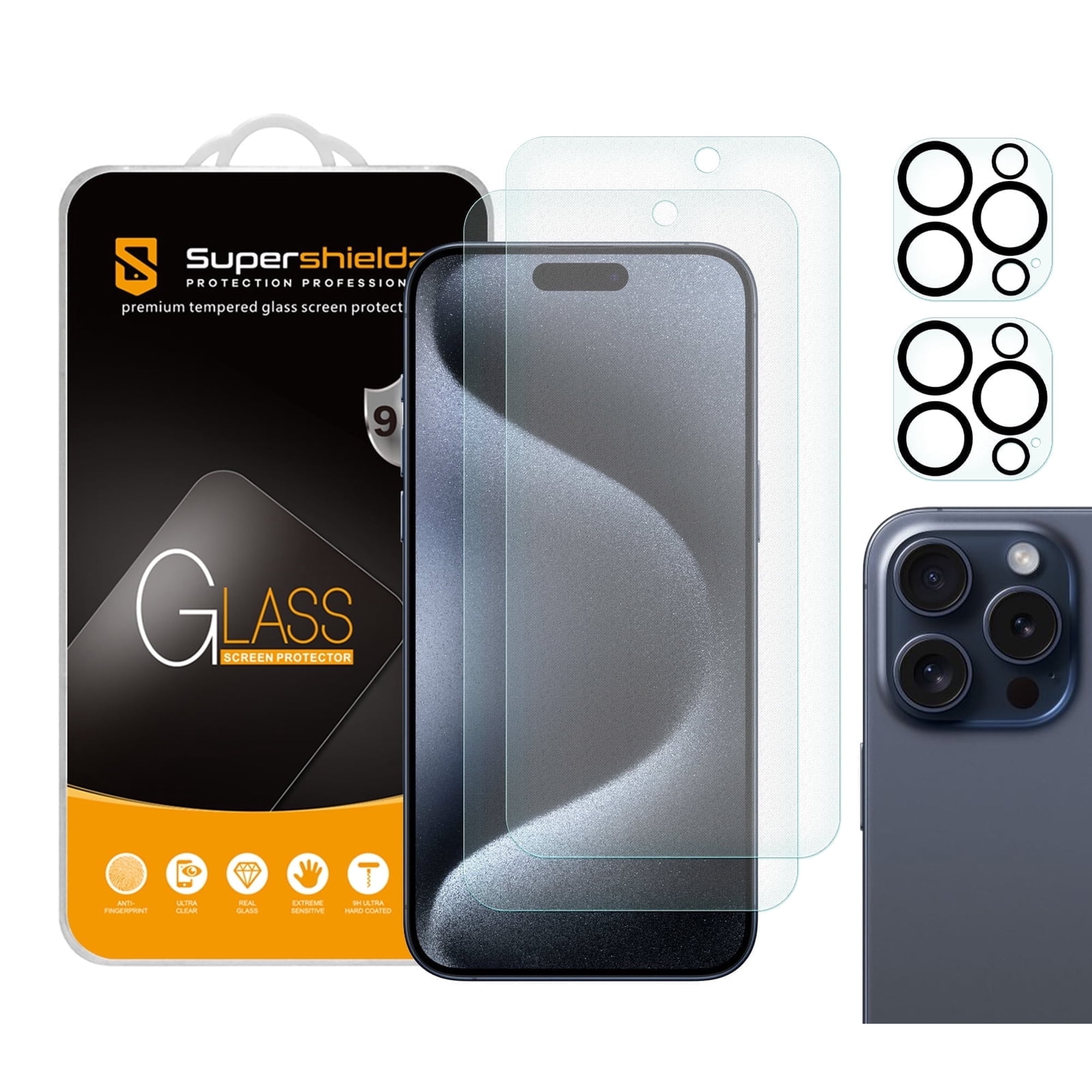 Supershieldz Anti Glare (Matte) Tempered Glass Screen Protector Designed for Apple iPhone 15 Pro Max (6.7 inch) + Camera Lens, Anti Scratch, Bubble Free (2 Pack)