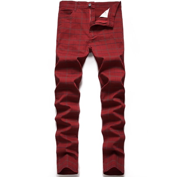 Keevoom Mens Slim Fit Dress Pants Casual Stretch Flat-Front Plaid Chinos Pants