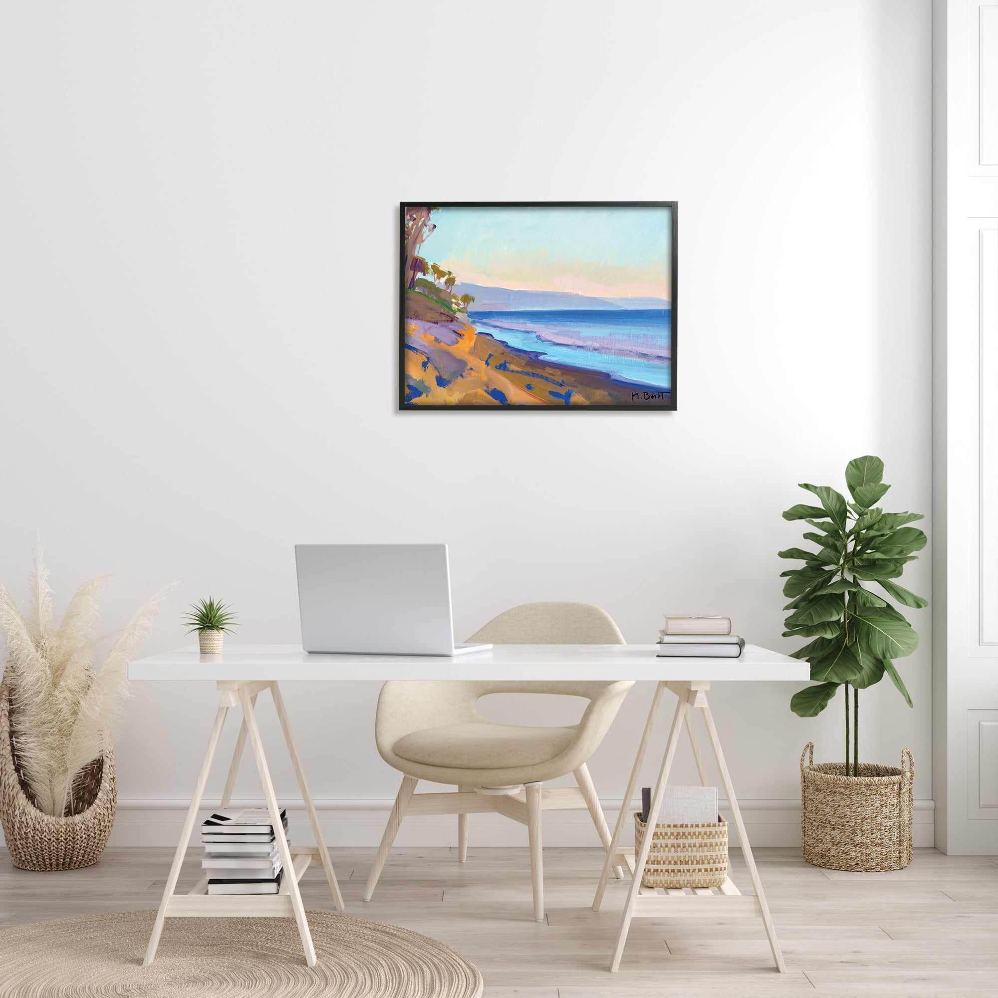 Stupell Industries Tropical Sunrise Beach Scene Purple Blue Waters Modern Painting Black Framed Art Print Wall Art, 24 x 30, Design by Marcia Burtt