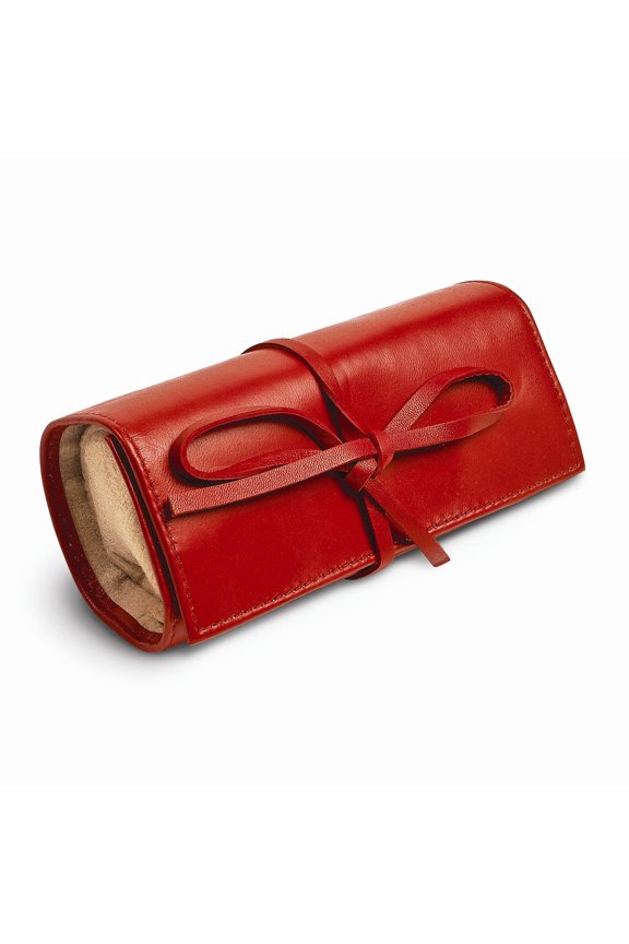 Red Leather Tie Jewelry Roll
