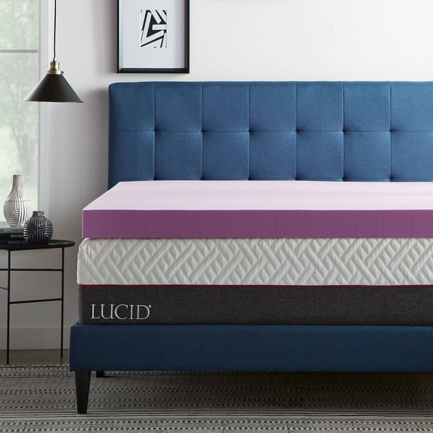 Lucid Memory Foam Mattress Topper, California King, 4 inch, Lavender and Aloe Infused, Plush