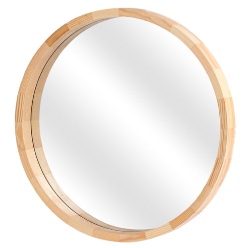 VINGLI 30"Natural Wood Round Mirror,Farmhouse Circle Wooden Mirror