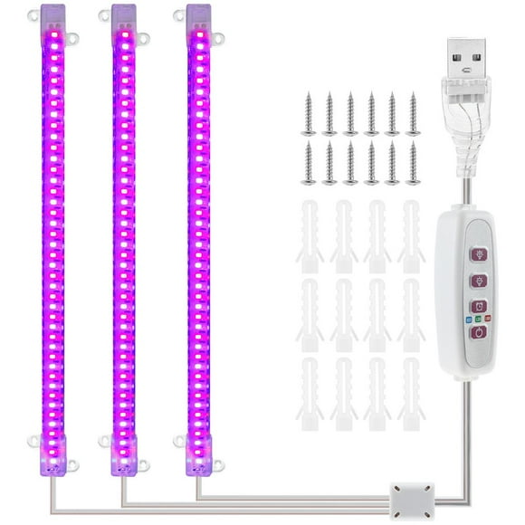 LED Grow Lights 11.8” DC5V USB Plants Succulent Grow Lights 5 Dimming Level 3x42 LED Growing Lamps with Timer for Hydroponics Flower Growing House Garden