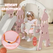 KORIMEFA 6-in-1 Kids Slide and Swing Set - Perfect for Toddlers 1-6 Years - Extra-Large Indoor and Outdoor Playground - Includes Slide, Swing, Basketball Hoop, and Climber