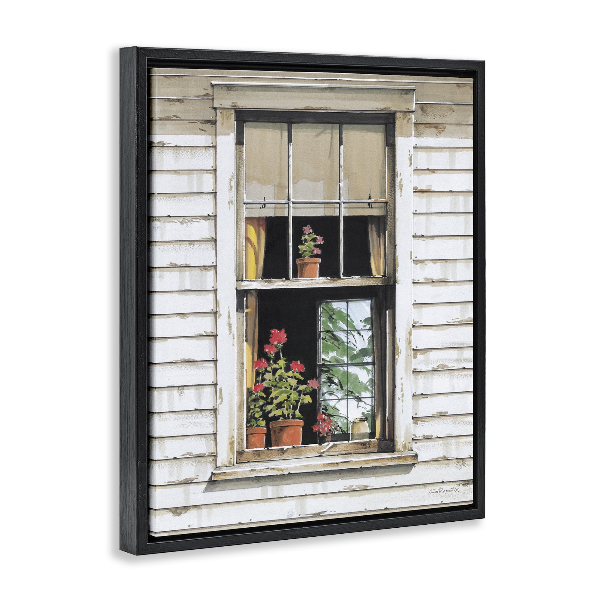 Stupell Industries Cottage Window View Buildings & Architecture Painting Black Floater Framed Canvas Art Print Wall Art, 17 x 21