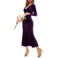thumbnail image 2 of IBTOM CASTLE Women‘s Velvet Dress Long Sleeve V Neck Ruched Bodycon Wrap Dress Evening Party Wedding Guest Formal Long Dresses S Dark Purple, 2 of 5