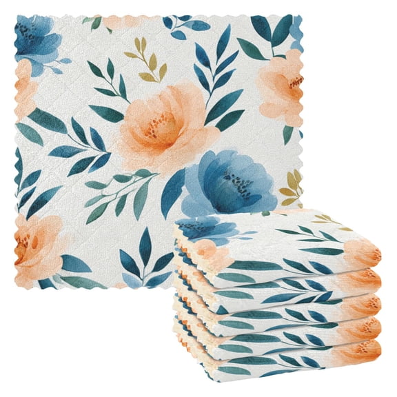 6 Pieces of Kitchen Towels 11x11Inch Kitchen Dish Cloths Kitchen Dish Towels Reuseable Cleaning Cloths Blue Flowers Lovely