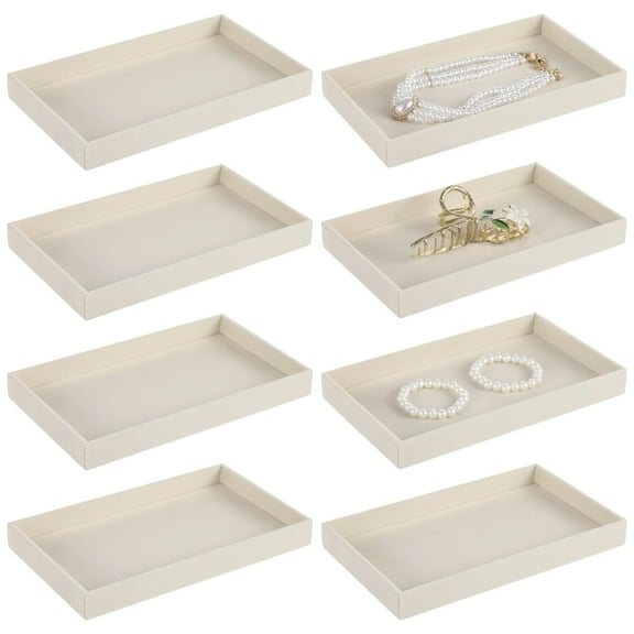8 Pcs Velvet Jewelry Trays, Stackable Jewelry Drawers Organizer Trays, Beige Wooden Jewelry Storage Trays 8.3 x 4.9 x 0.9 in, Jewelry Trays for for Earring Ring Necklace Pendants Bracelet