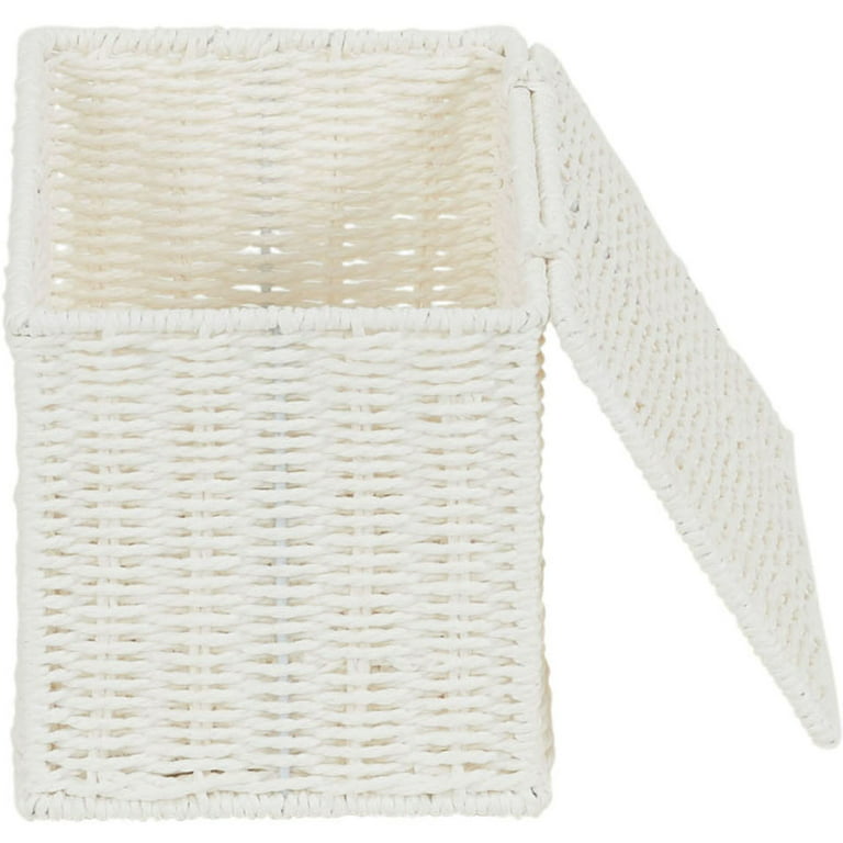 HOUSEHOLD ESSENTIALS Small Wicker White Basket with Lid ML-7113