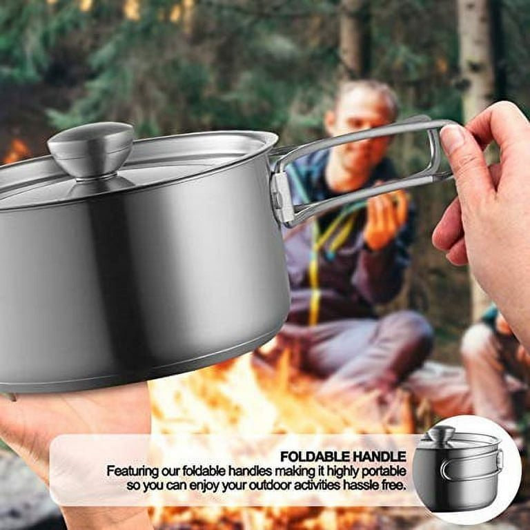 Wealers Camping Cookware Set - Compact Stainless Steel Campfire Cooking Pots and Pans | Combo Kit with Travel Tote Bag | Rugged Outdoor Cook Set for
