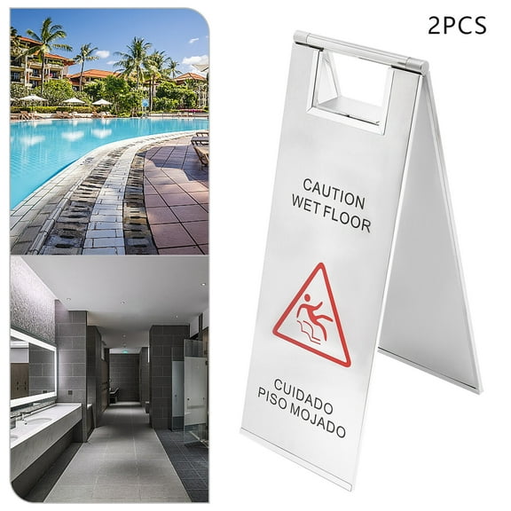TFCFL 2pcs Stainless Steel Wet Floor Signs Caution Wet Floor Sign Safety Warning Sign Corrosion-resistant