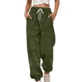 thumbnail image 2 of MAIHAN-Womens Joggers with Pockets Casual Loose Striped Drawstring Elastic High Waist Pants Athletic Straight Leg Sweatpants Lounge Travel Joggers Fall Fashion Must Haves(Army Green,L), 2 of 6