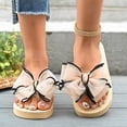 thumbnail image 2 of Rokment Women's Beach Platform Flip Flops Bohemian Flower Lace Bow Memory Foam Dress Slip on Sandals Bride Wedding Casual Flat Thongs Slides Summer Slippers Light Pink Size 6.5, 2 of 6