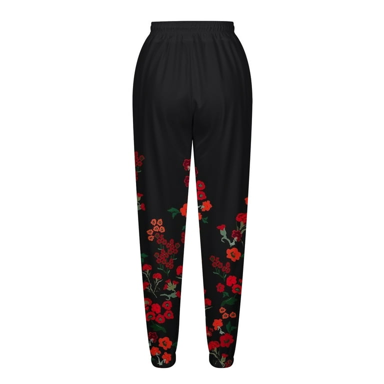 women's ShoSho cropped pants size medium red floral elastic waist
