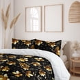 thumbnail image 2 of Ambesonne Flowers Down Alternative Quilt Comforter, Earthy Black Floral Pattern, King, Black Dark Taupe Caramel, 2 of 5