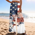 thumbnail image 2 of 4th Of July Pants for Women Patriotic Star USA Flag Print Slit Baggy Pajama Bottoms Elastic High Waist Wide Leg Regular Fit Casual Lounge Pants, #01 Navy, M, 2 of 5