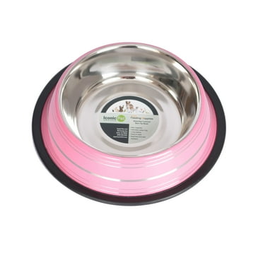 Iconic Pet Color Splash Stripe Non-Skid Pet Bowl 64 Oz, Pink