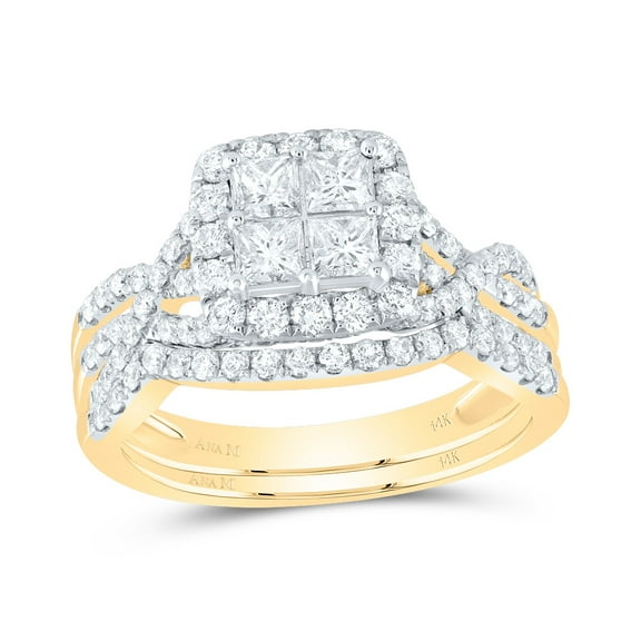 14K Yellow Gold Princess Dia. Bridal Wedding Ring Band Set 1-1/2ctw, Women's Size: 5-10