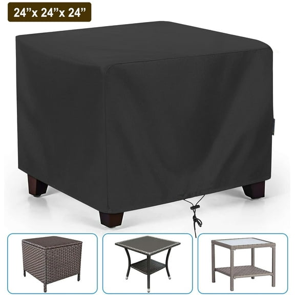Patio Table Cover for Patio Ottoman Cover Waterproof Square Outdoor Table Cover Patio Furniture Side Table Cover, Outdoor Furniture Cover All Weather Protection, 24W x 24D x 24H, Black