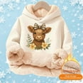 thumbnail image 2 of Rggeeun Girls Hoodie Soft Lined Fluffy Cow Pullover With Cute Striped Bow Print Warm Winter Kid Casual Relaxed Fit Beige,13-14 Years,Long Sleeve, 2 of 5