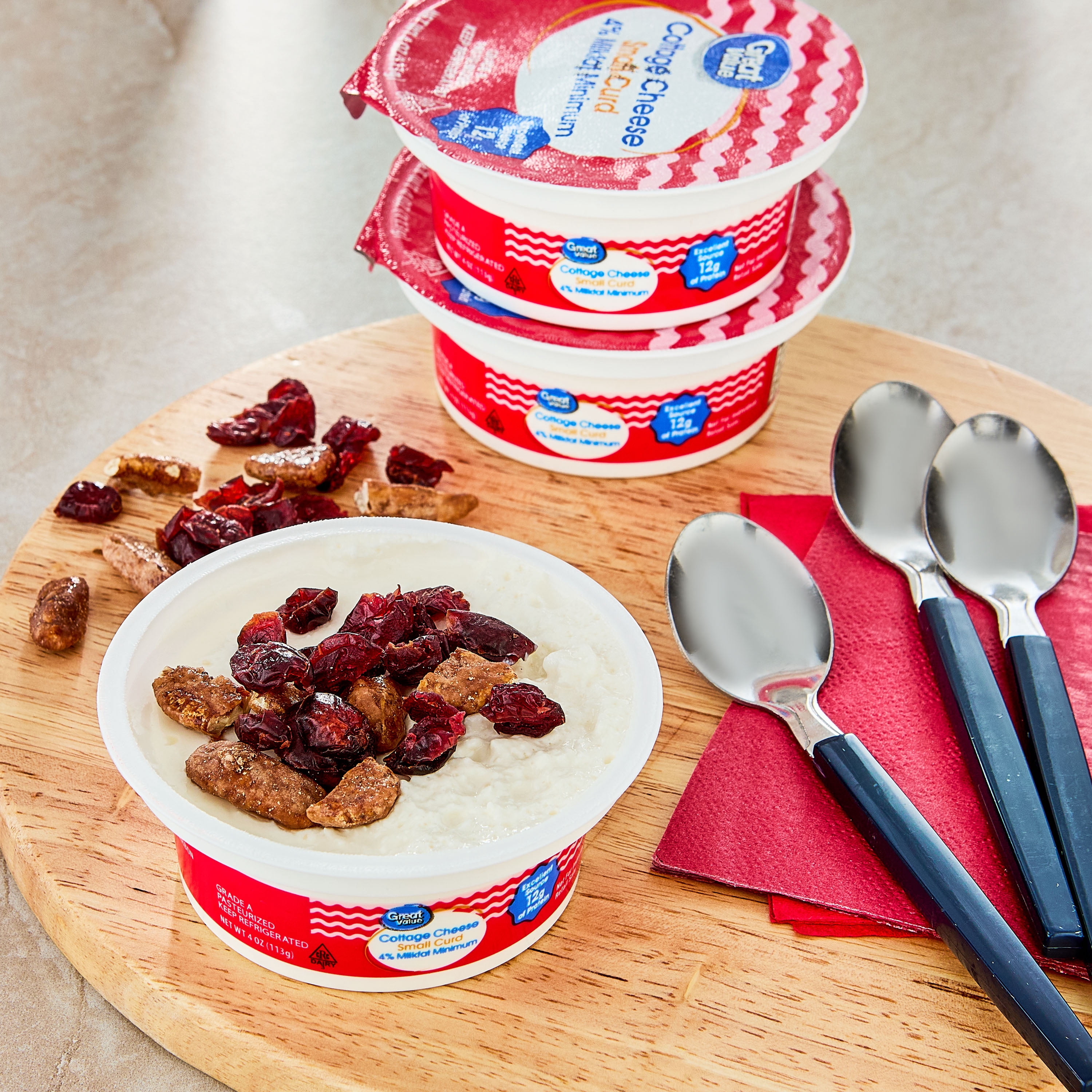 Great Value 4% Small Curd Plain Cottage Cheese, 4 oz, 4 Count