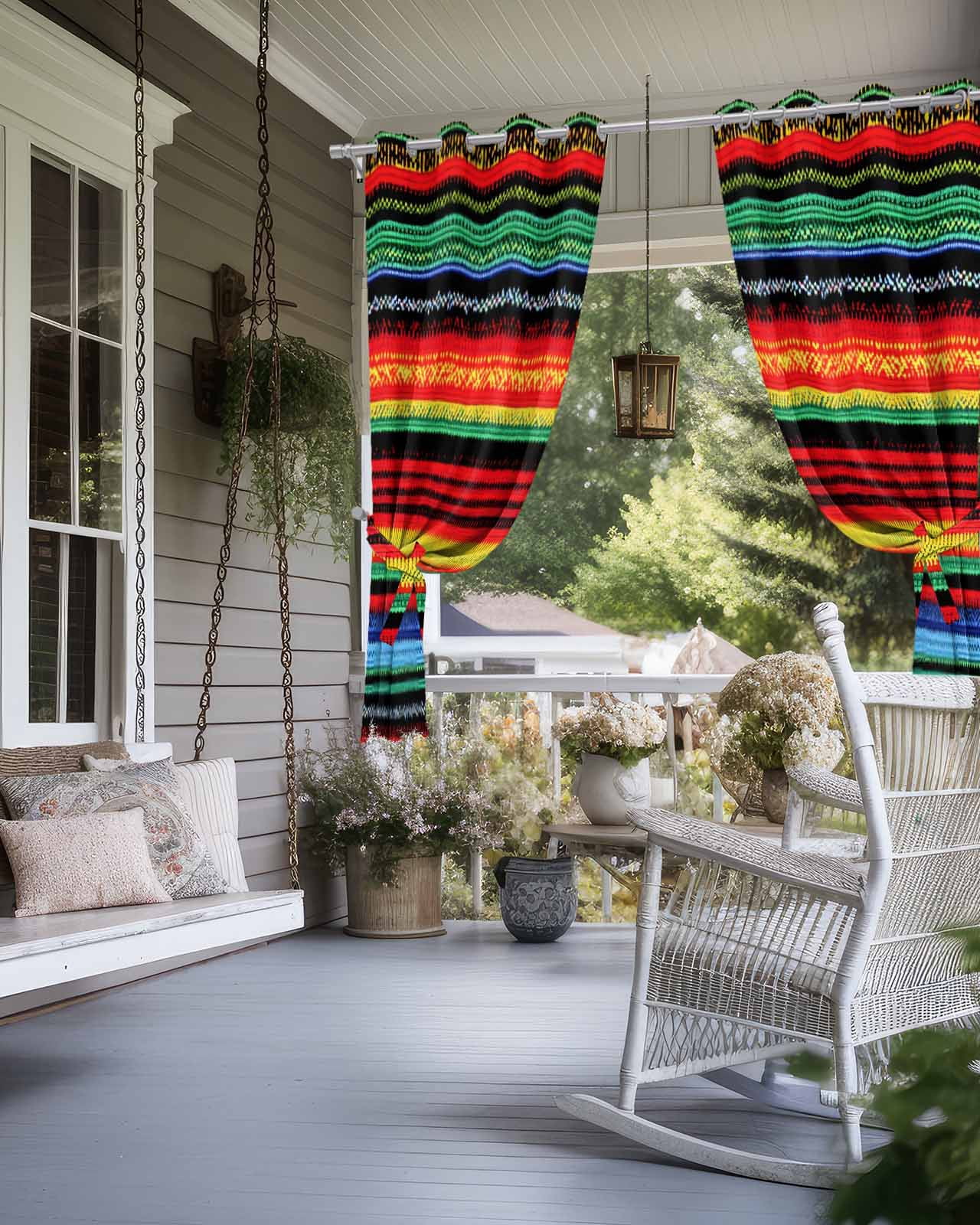nqOlkjepod Outdoor Curtains for Patio Waterproof, Mexico Stripes Outdoor Privacy Panels Grommet, Colored Abstract Striped Orange Red Boho Blackout Outside Curtains for Porch/Cabana 54"x84", 2 Panels