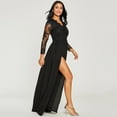 thumbnail image 4 of Vestidos de fiesta de noche negros con abertura alta y escote en V y cintura alta con encaje sexy a la moda para mujer, 4 of 4