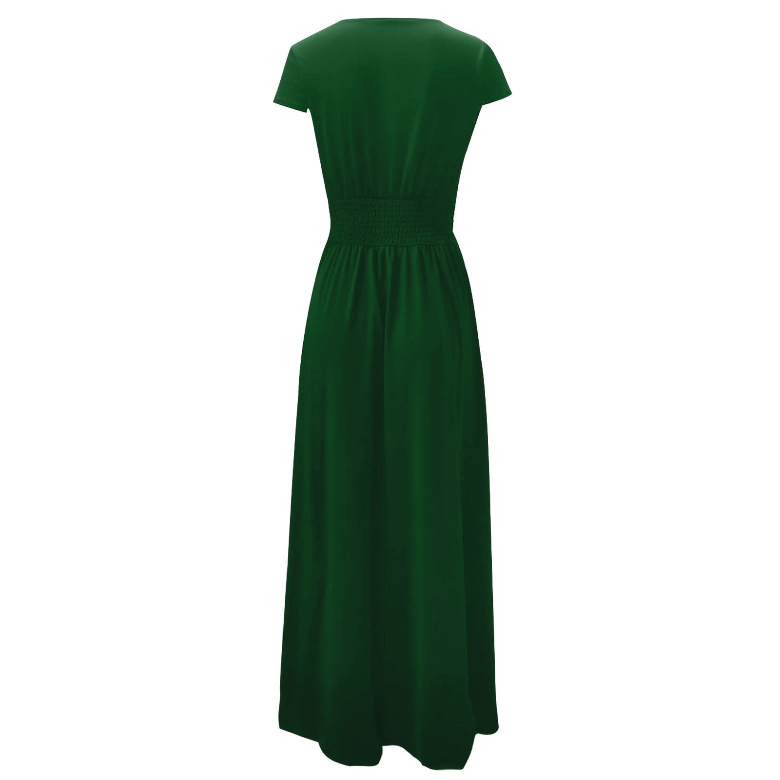 Hvot&aat Women Cap Sleeve V-Neck Wedding Bridesmaid Dress Ruched High Waisted Sexy High Slit Long Evening Prom Maxi Dresses