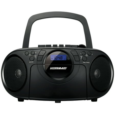 Loading Cassette - Portable CD Boombox Stereo Sound System w/ Top-Loading MP3 CD/Cassette Player and Recorder, AM/FM, USB Input, Headphone & AUX Jack -Koramzi CD705CBK (Black)- Certified Refurbished