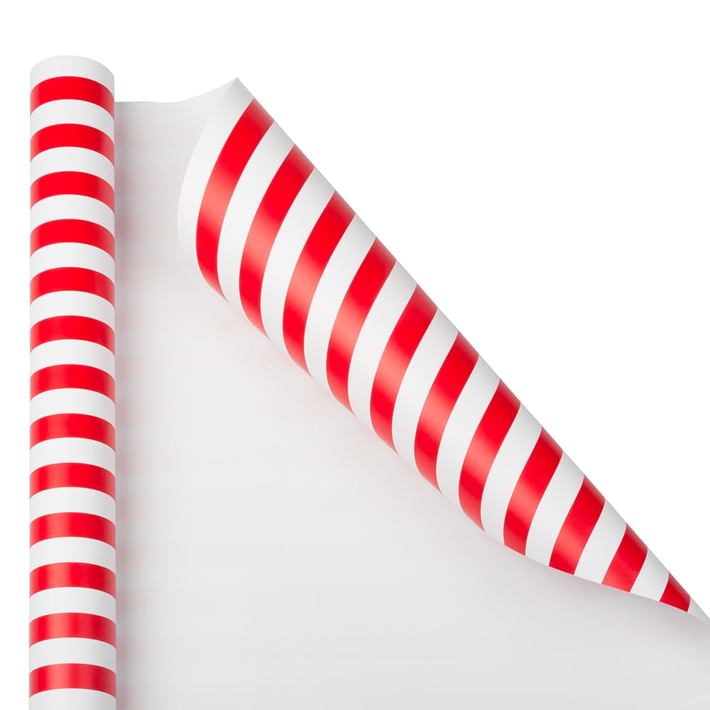 JAM Paper Red & White Stripe Wrapping Paper, All Occasion, 25 Sq. ft., 2/Pack