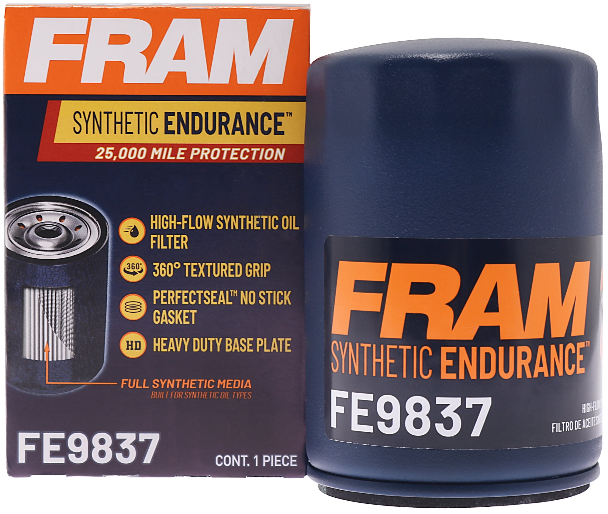 (3 pack) FRAM Synthetic Endurance Premium Oil Filter, FE9837, 25K mile Replacement Filter for Buick, Chevrolet, GMC, Hummer, Isuzu, Pontiac, Saab and Saturn Vehicles