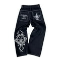 thumbnail image 1 of Pantalones vaqueros unisex estilo hip-hop gótico urbano de talle alto y corte holgado con diseños rasgados y bordados for hombre y mujer, 1 of 4