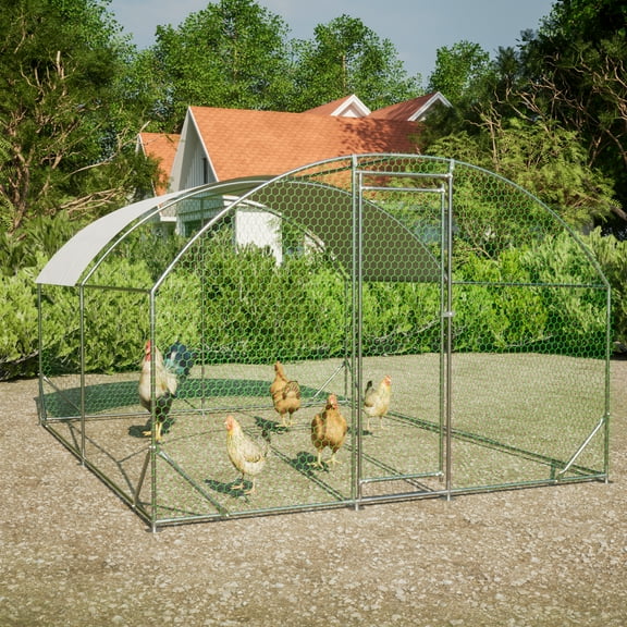 ZephyPaws 10x13ft Large Metal Chicken Coop with Run for 10 Chickens,Chicken Runs for Yard with Cover for Water-Resistant,Walk-in Chicken House/Pen/Cage Outdoor Duck Coop,Silver