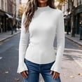 thumbnail image 7 of cocolona Womens Mock Neck Thin Sweater Solid Color Flare Sleeve Trendy Slim Basic Layer Sweater Ribbed Knit Fall Tops, 7 of 7