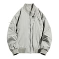 thumbnail image 4 of Cmfcve Men's Fall Solid Jacket Long Sleeve Zip up Bomber Jacket Loose Fit Casual No Hood Outerwear Jackets, 4 of 8