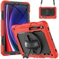 thumbnail image 2 of For Samsung Galaxy Tab S10 FE/S9 FE/S9 Case 11 inch, 360 Rotating Shockproof Cover with Stand, Screen Protector, Shoulder Strap (SM-X520/X510/X710), Red, 2 of 7