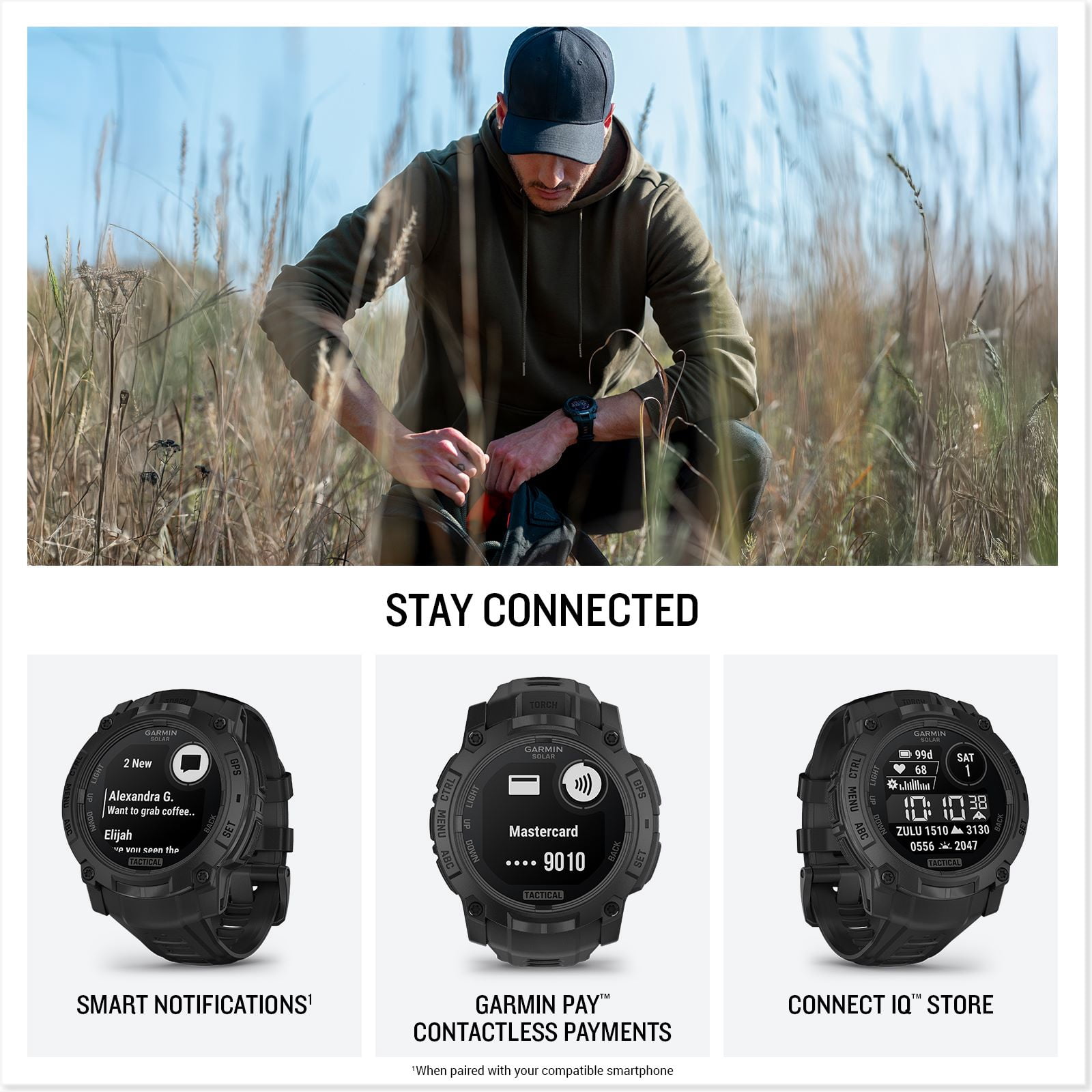 Garmin Instinct 3 Tactical Edition, 45mm, Solar Charged Display, Rugged Outdoor GPS Smartwatch