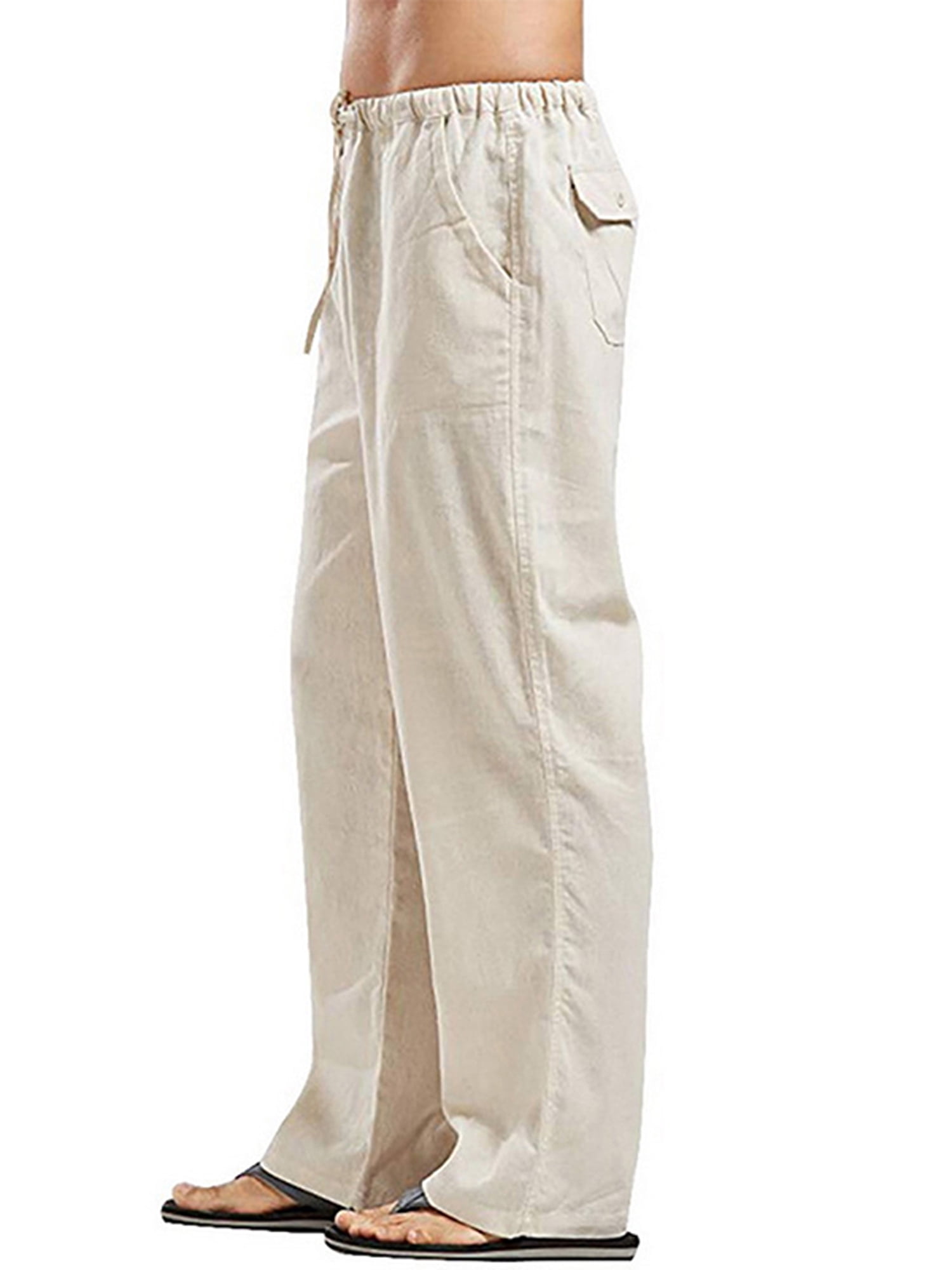 JINIDU Mens Linen Trousers Loose Casual Elastic Drawstring Yoga Beach Pants 