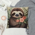 thumbnail image 2 of Patifu Sloth Flowers Graphic Decorative Cushion Cover for Home Couch Living Room Sofa, Short Plush Material, 1PC, Home Furnishing Theme 20x20in, 2 of 5