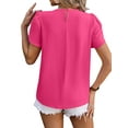thumbnail image 5 of SHIBEVER Tops for Women Summer T-Shirts Short Sleeve Casual Crew Neck Tops Dressy Petal Sleeve Tunic Loose Pleated Blouse Solid Color Red Plus Size XXL, 5 of 5