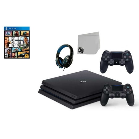 Sony PlayStation 4 Pro 1TB Gaming Console Black 2 Controller Included with Grand Theft Auto V BOLT AXTION Bundle Used