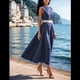 thumbnail image 4 of Vestido de Verano Vintage para Mujer, Holgado, Sin Mangas, , Cuello Redondo, Color Liso. Azul Oscuro L, 4 of 6